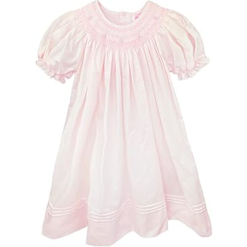 Baby Girls Pink Daygown with Heart Smocking, Pearls, 6 Months