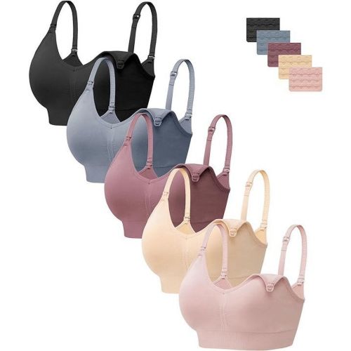 HBlife Nursing Bra 5 Pack Womens Maternity Breastfeeding Bra Seamless Pregnancy Sleep Bralette with Extra Extenders