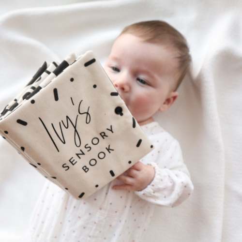 Personalised sensory soft crinkle baby book – Paper and Wool