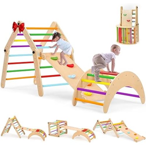 Dripex Deformable Pikler Triangle Set with Over 20 Playing Modes, Montessori Early Learning Toddler Climbing Toys Indoor,Large Fun Pickler climbing Set and Wooden Climbing Toys for Toddlers 1-3 Inside