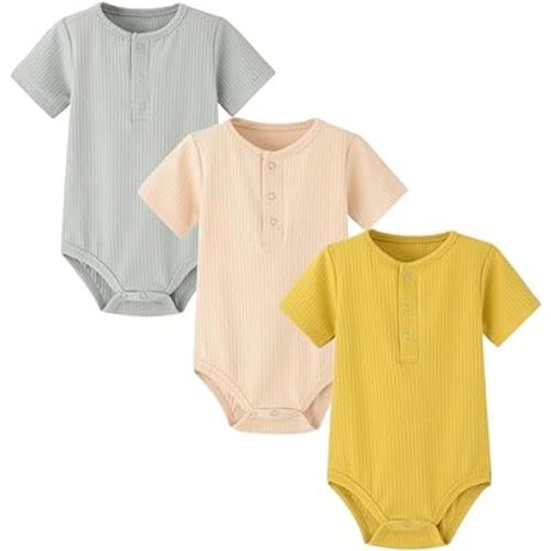 Baby Boy Ribbed Bodysuit Short Sleeve Solid Romper Newborn Jumpsuit One Piece Baby Boy's Clothes/Outfits 0-18 Months