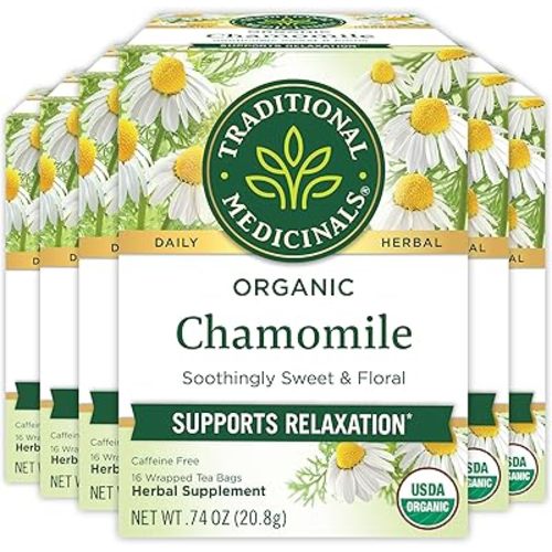 Traditional Medicinals Tea, Organic Chamomile, Calming, Calms Your Nerves, Supports Healthy Digestion, 96 Tea Bags (6 Pack)