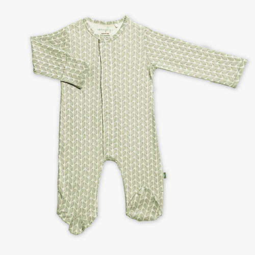 green cable leaf organic cotton magnetic footie, 0-3 MO