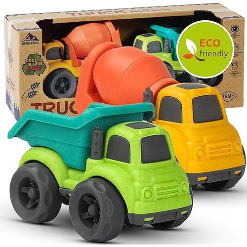 Toddler Car Toys for 1-3 Year Old, BPA Free, Phthalates Free, PVC, Dump Truck, Mixer Cement, Easter Christmas Birthday Gifts for 2 3 4 Year Boy Girl. Dishwasher Safe, Recycled Plastic