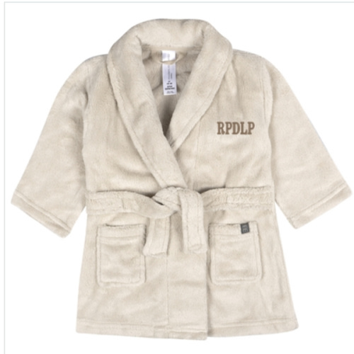 Embroidered Light Beige Shawl Collar Robe