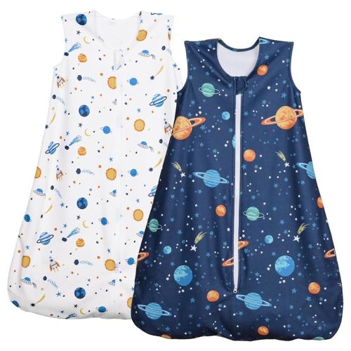 PHF Warm Micro-Fleece Baby Sleep Sack 6-12 Months, Soft Baby Wearable Blanket, 2-Way Zipper Sleeping Bags, 2 Pack Comfy Toddler Sleeping Sack for Boys, Medium Size, Space