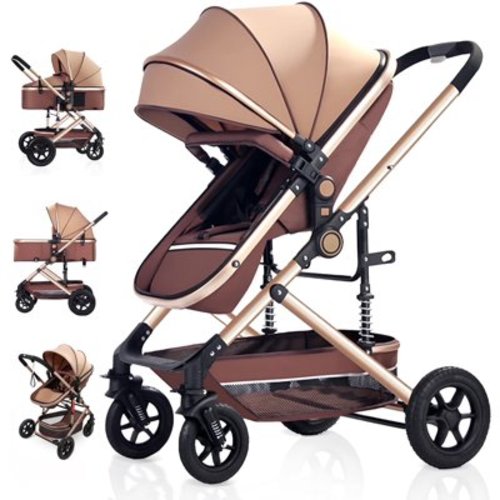 OEIKPFN Baby Stroller, Foldable Baby Stroller Reversible Bassinet, Travel Stroller for Newborn, Khaki