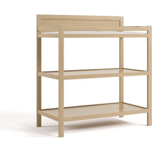 Storkcraft Alpine Changing Table (Driftwood) - Includes Water Resistant Changing Pad with Safety Strap, 2 Open Shelves for Storage