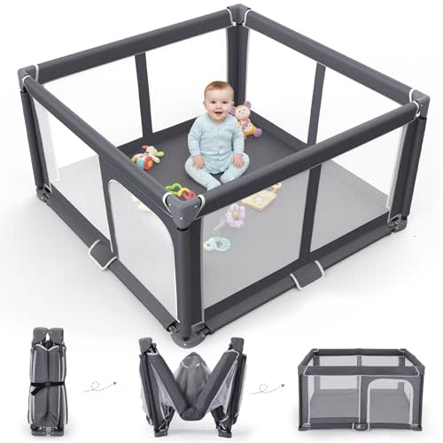 Foldable Baby Playpen - 50"x50" Safety Play Yard for Babies & Toddlers - Indoor & Outdoor Use with Carry Bag - Collapsible, Portable Play Yard, Dark Gray