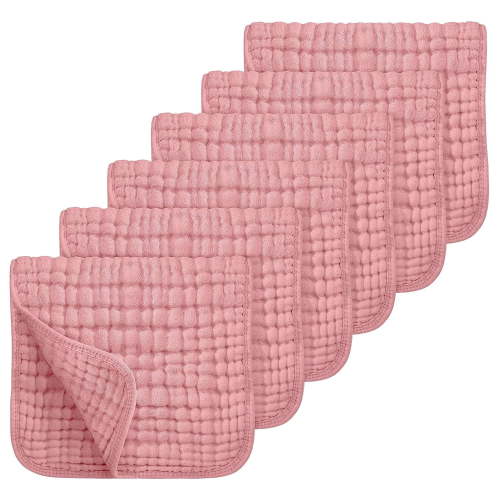 Sueriy 6 Pack Muslin Burp Cloths 100% Cotton Large 20''x10'' Extra Soft and Absorbent Baby Burping Cloth for Boys Girls,Pink,6 Pack