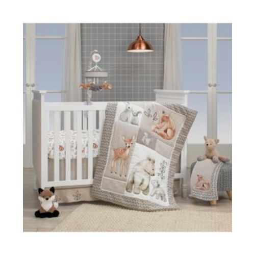 Baby Painted Forest Gray/Beige Woodland Animals 4-Piece Nursery Crib Bedding Set