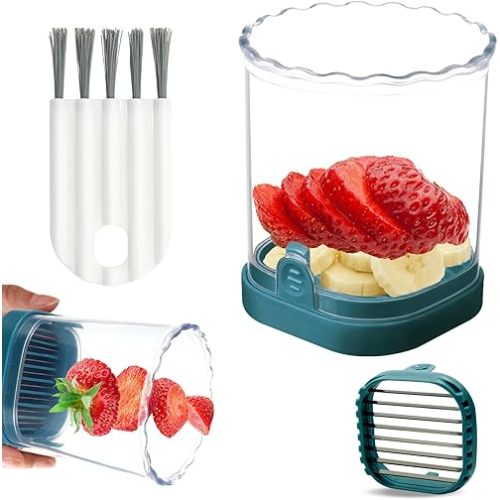 Strawberry Slicer：Fruit Slicer Cup Veggie Salad Speed Cutter for Strawberries Egg Banana Mushroom Cucumber Kiwi the Kitchen Portable Slicing Tool (Dark Teal)