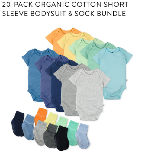20-Pack Organic Cotton Short Sleeve Bodysuit & Sock Bundle | Honest Baby Clothing
