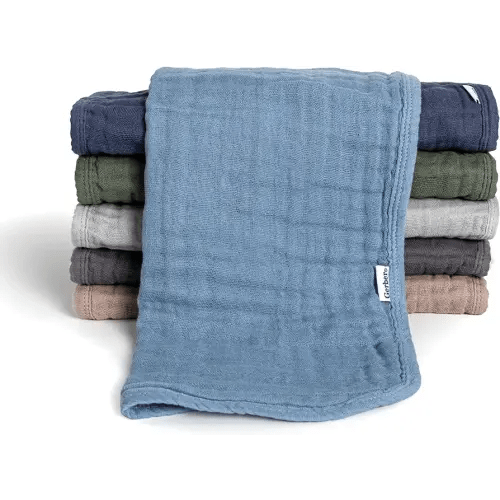 Gerber Baby Unisex Muslin Burp Cloths 6-Pack, Multi Blues Browns, Large Size 20" x 10"