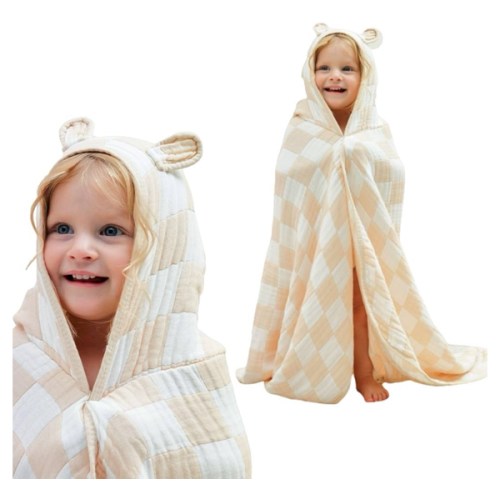 Ultra-Soft Muslin Hooded Towel - 55x 28 Inches, Ideal for Bath & Beach, Suitable for Both Boys & Girls from Newborns to Toddlers