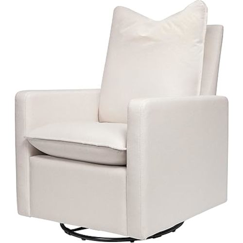 Babyletto Cali Pillowback Swivel Glider in Performance Plastic Cream Eco-Weave, Water Repellent & Stain Resistant, Greenguard Gold and CertiPUR-US Certified