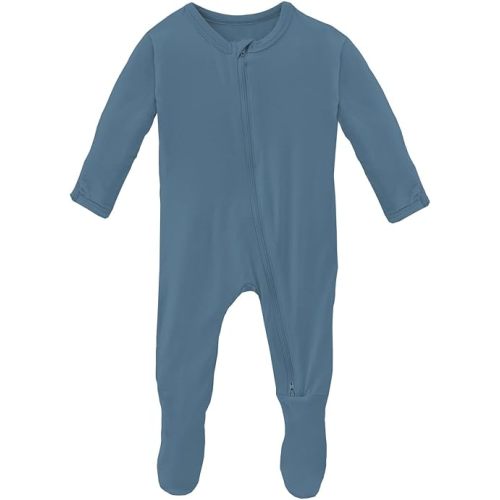 KicKee Solid Color Footie with Zipper, Jammies, Stylish One-Piece Pajamas, Comfortable Sleepwear for Babies and Kids (Parisian Blue - 0-3 Months)