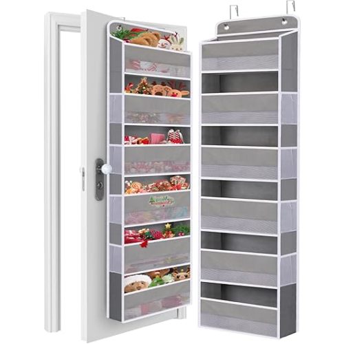 WishJazz Over The Door Organizer 6 Large Pockets, 50 lbs Heavy Duty Hanging Organizer Storage, Behind Door Closet Organizer and Storage for Nursery, Bedroom, Bathroom, Toys Cosmetics Sundries Grey