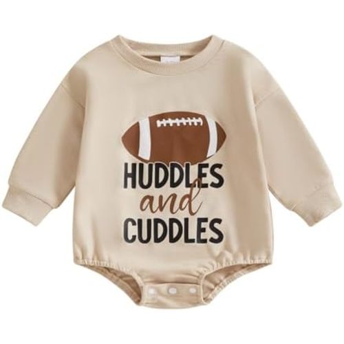 Sasaerucure Infant Baby Game Day Outfit Boy Girl Long Sleeve Romper One Piece Football Onesie Newborn Winter Clothes