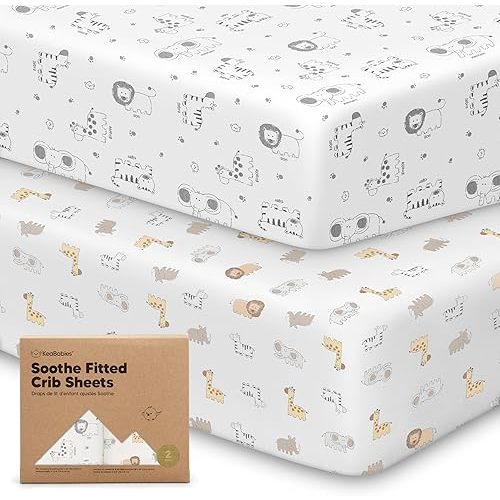 KeaBabies 2-Pack Organic Crib Sheets for Boys, Girls - Fitted Crib Mattress Sheet Neutral, Breathable Jersey Cotton Cover for Baby Bed, Toddler Mattress, Soft & Cute Prints (KeaSafari)