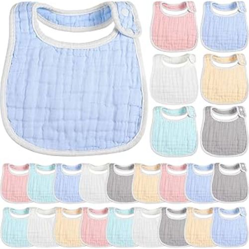 Yahenda 24 Pcs Muslin Baby Bibs Bandana Drool Bibs for Unisex Boys Girls Soft Cotton Drooling 8 Absorbent Layer,adjustable with Easy Snaps for Teething Baby Girl, Boy, Newborn Infant