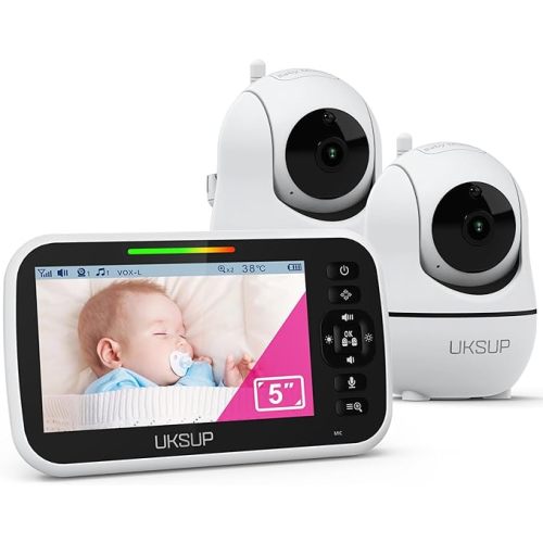 Baby Monitor with 2 Cameras and Audio - Video Baby Monitor with 960ft Long Range, Remote Pan-Tilt-Zoom, Night Vision, Temperature Sensor, 2-Way Talk, 8 Lullabies, 30-Hour Battery & No WiFi