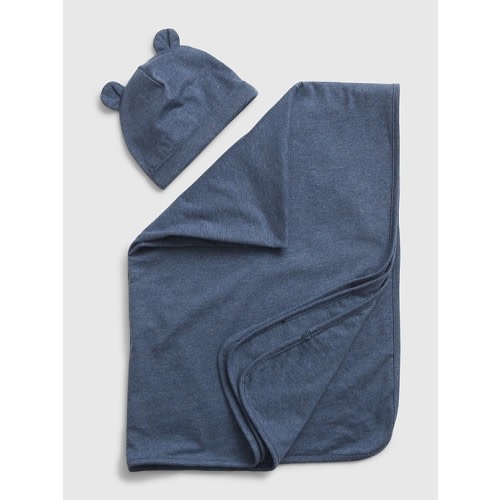 Baby 100% Organic Cotton Blanket Gift Set in blue heather, size: One Size