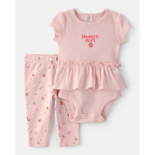 Baby Girl 'Daddy's Girl' Strawberry Short Sleeve Bodysuit & Pant Set - Pink | Carter's
