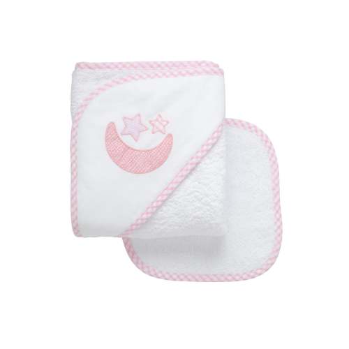 Lullaby Applique Hooded Towel & Washcloth Set, Pink