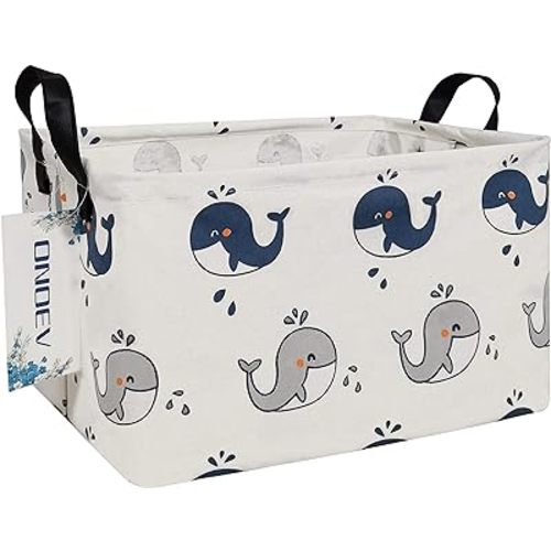 Rectangular Folding Laundry Basket,Canvas Basket,Nersury Hamper,Suitable for Children,Office,Bedroom,Clothes,Toys Storage (REC whale), 14.9’’L ×10.2’’W×9.05’’H inches