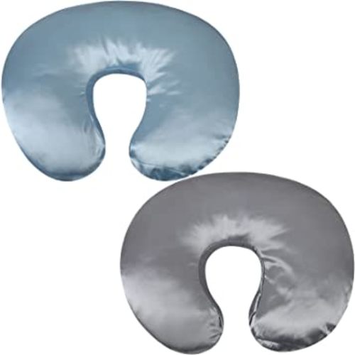 Satin Nursing Pillow Cover Set 2 Pack Ultra Soft Silk Compatible with Boppy Pillow Protect for Baby Hair and Skin Grey & Lt Blue