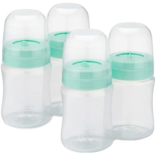 Motif Medical Breast Milk Storage Bottles for Duo Breast Pump - Durable Plastic Breastfeeding Essentials w/Locking Rings, Lids & Nipple Caps - Breast Milk Container (Set of 4, 6 oz)