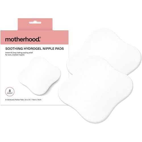 Motherhood Collection Hydrogel Nipple Pads for Breastfeeding – Cooling Relief for Sore, Cracked Nipples, Soothing & Protective Gel Pads, Individually Wrapped, 8 Count