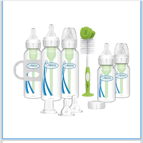 Dr. Brown's Natural Flow® Anti-Colic Options+™ Narrow Bottle to Sippy Gift Set with Soft Silicone Sippy Spout, Removable Silicone Handles, Travel Cap and Bottle Brush
