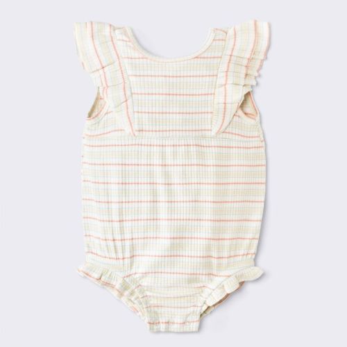 Striped Ruffle Tank Romper - Cream Newborn