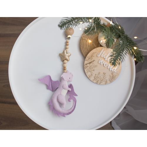 Dragon stroller mobile, Dragon stroller toy, purple stroller lanyard, pram toy,baby rattles,pram decor, pram accessory, baby girl gift