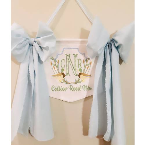 Mallard Duck Baby Banner, Birth Announcement, Boy Welcome Banner, Hospital Door Crib with Fabric Bows, Baby Shower Gift,Handmade Duck Banner