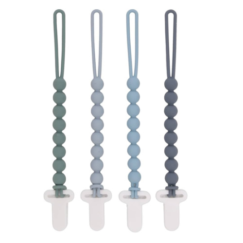 4-Pack Silicone Pacifier Clips with One-Piece Beads for Baby Boys and Girls - Flexible and Rust-Free Holders for Teething Relief and Baby Essentials, Safe for Newborns (Grey)