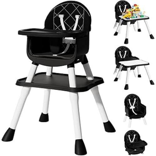 6 in 1 Baby High Chair, Convertible Highchair for Babies and Toddlers (Black)