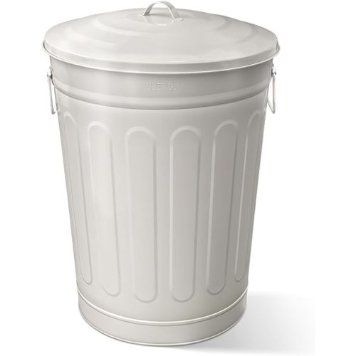 Plexon 13-Gallon Beige Galvanized Steel Round Trash Can with Lid