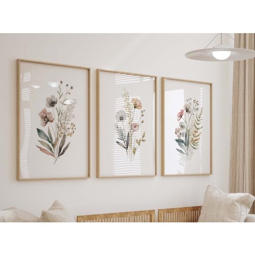 Boho Wildflower Watercolor Prints, Floral Nursery Wall Art, Girl's Room Decor, Set of 3 Art Prints Shipped, 213