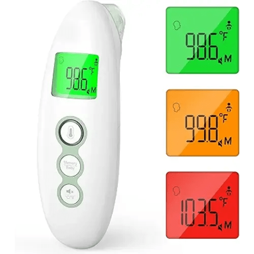 Momcozy Non-Contact Forehead and Ear Thermometer, Digital Infrared Thermometer for Adults and Children, with Child Mode, Fever Alarm Function, Mute and Memory Functions, Fast and Accurate Measurement