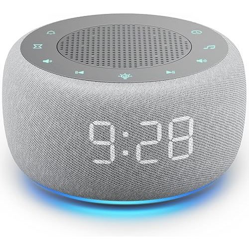 Buffbee Alarm Clock with Sound Machine for Bedrooms – 2-in-1 White Noise Machine for Sleep, Gentle Wake-Up with Soft Alarm Sounds, Ambient Night Light, Plug-in, Sleep Better, Wake Gently