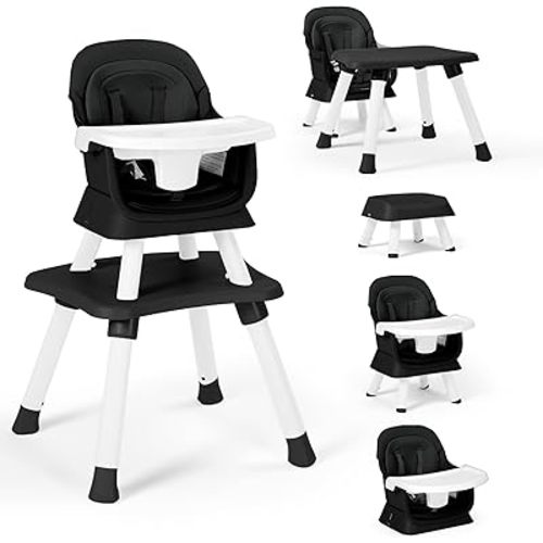 Baby High Chair, 8 in 1 Convertible Highchairs for Babies and Toddlers, Children Dining Booster Seat/Kids Building Block Table for Girls Boys, Baby Seat with Removable Tray, Black
