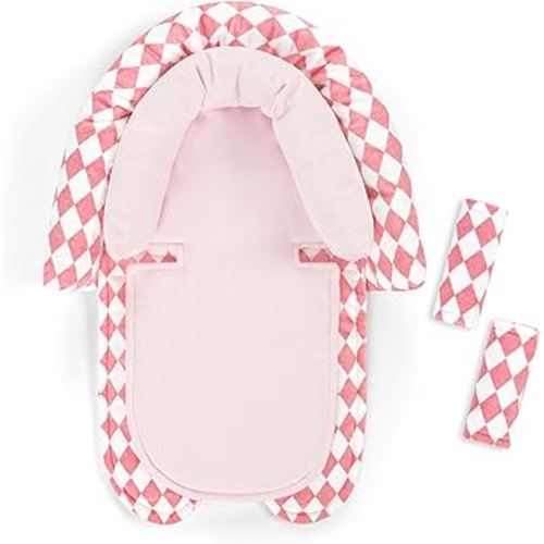 GFU Baby Car Seat Head Support for Newborn, 2 in 1 Infant Car Seat Head Body Support with Strap Pads, Soft Stroller Cushion Pillow Insert for Girls, Fits for Stroller, Swing, Pink Diamond