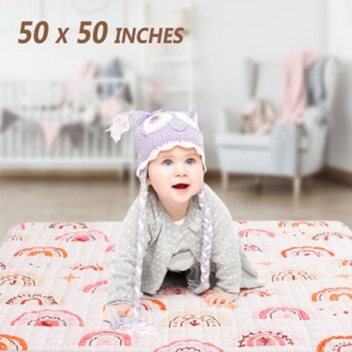 KABOER Baby Play Mats for Floor, 50x50'' Cotton Play Mat for Playpen, Thicken Soft Padding Playmats, Non Slip Machine Washable Baby Crawling Mat for Babies and Toddlers Infants