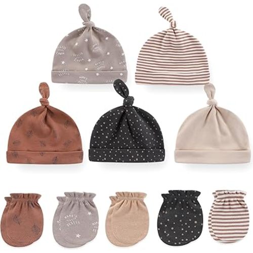 Baby Hat and Mittens Set Newborn Baby Hats Caps for Baby Boys Girls 0-6 Months 100% Cotton