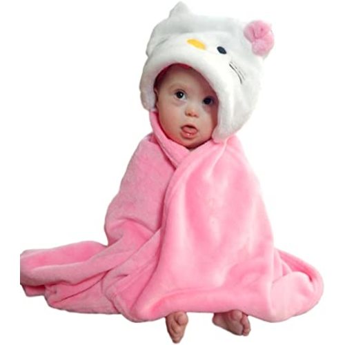 Hooded Toddler Blanket | Plush Soft Animal Baby or Infant Hoodie Blankie 36x27 + Hood (Light Pink)