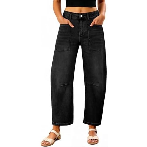 EVALESS Womens Baggy Barrel Jeans High Waisted Wide Leg Boyfriend Denim Ankle Pants