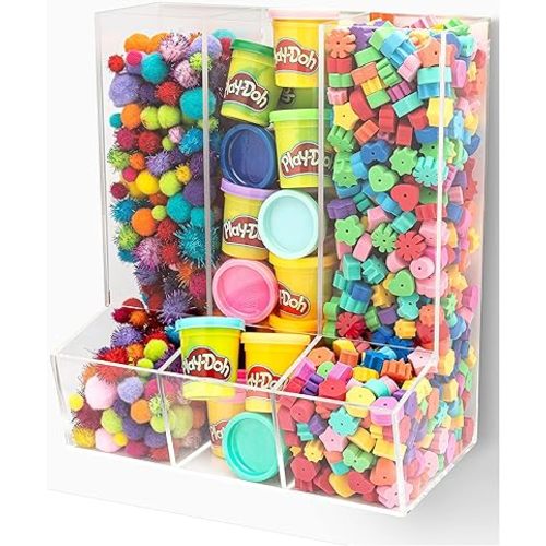 Hanging Acrylic Toy Dispensers (Single Divided) - Playroom Storage Acrylic Bin - Wall Toy Storage - Wall Bin for Playroom Organization And Storage